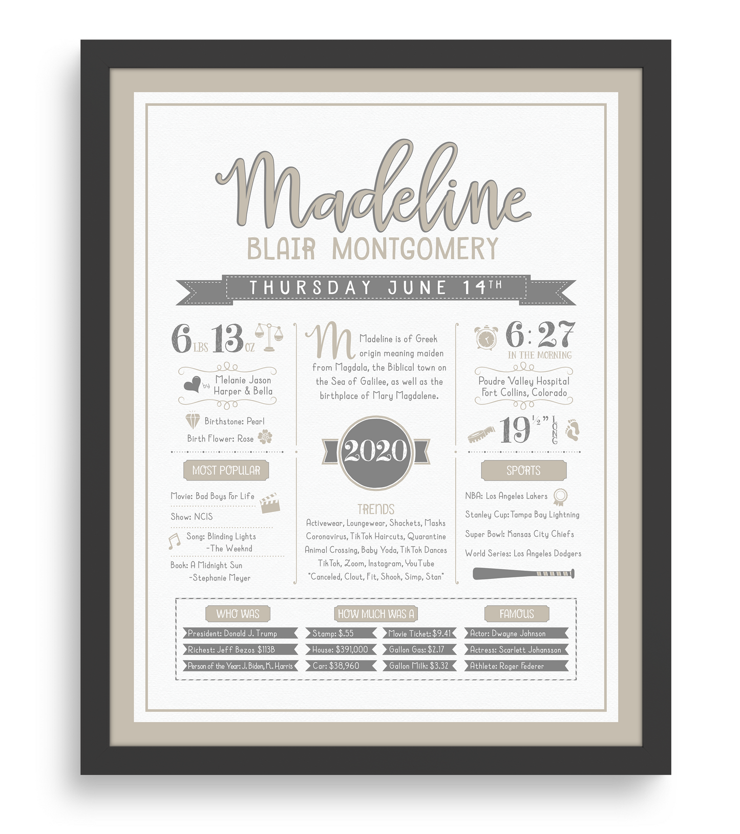 Black Frame / Gray & Beige Print