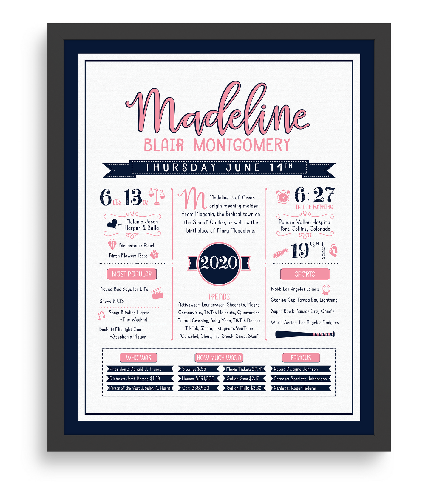 Black Frame / Pink & Navy Print