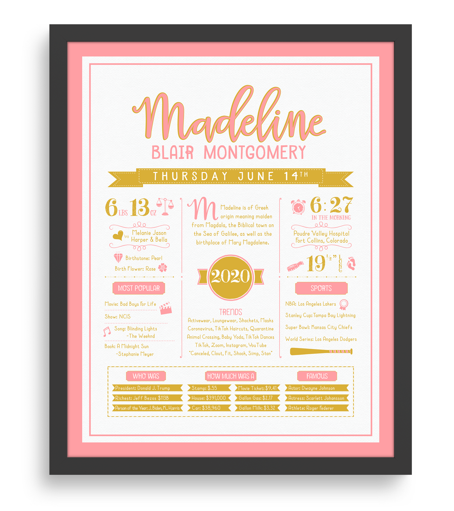 Black Frame / Pink & Gold Print