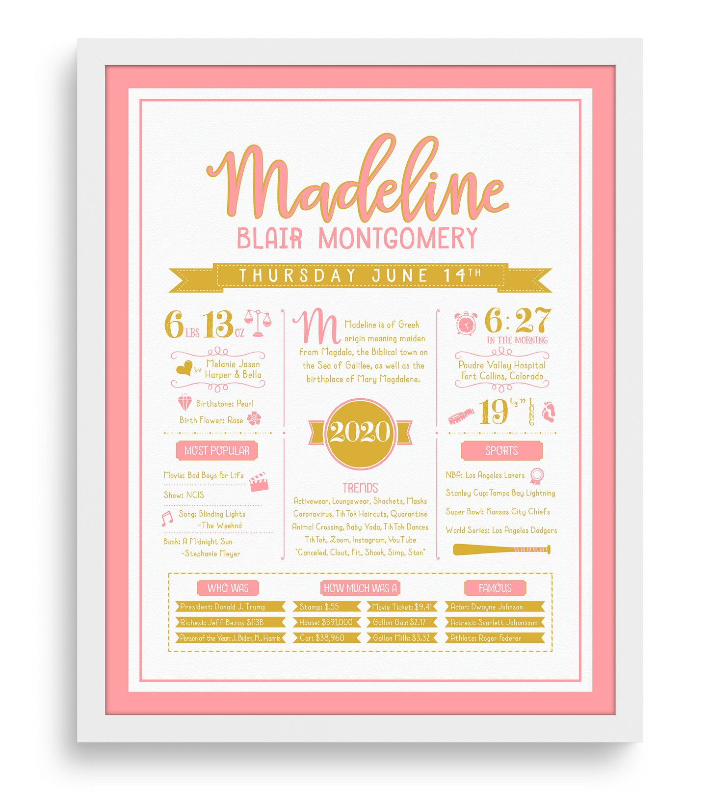 White Frame / Pink & Gold Print
