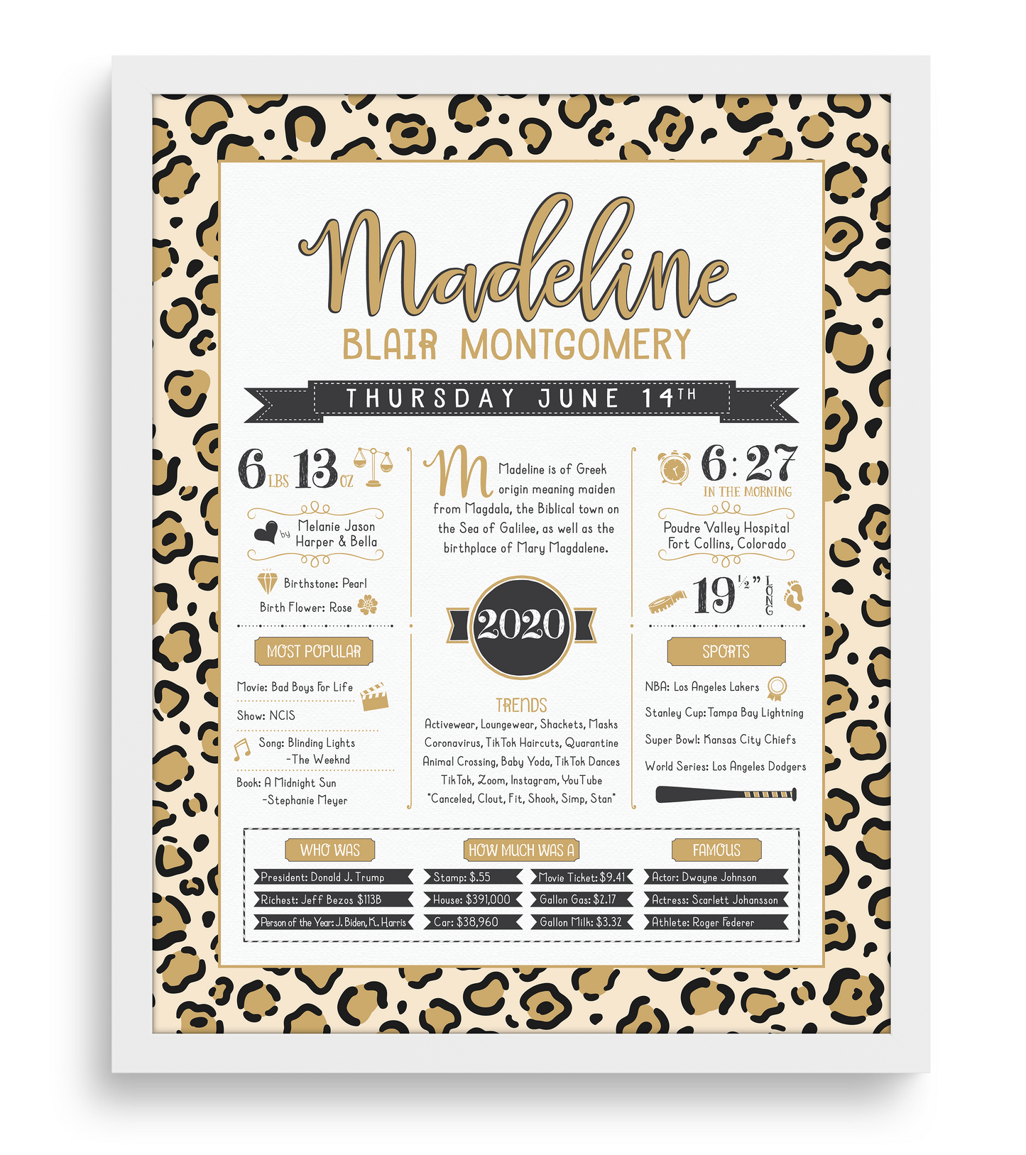 White Frame / Tan Print