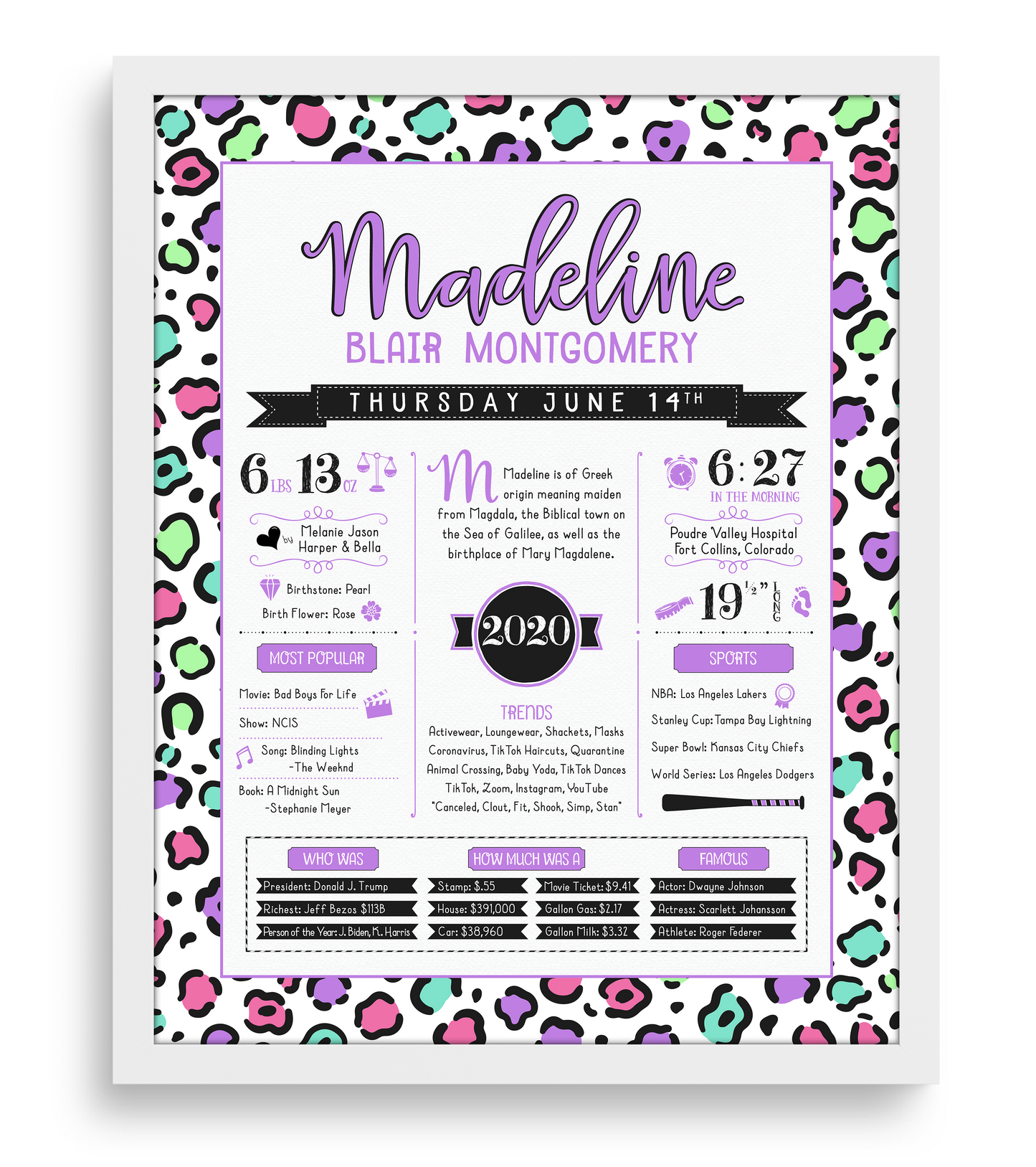 White Frame / Bright Multi Color Print