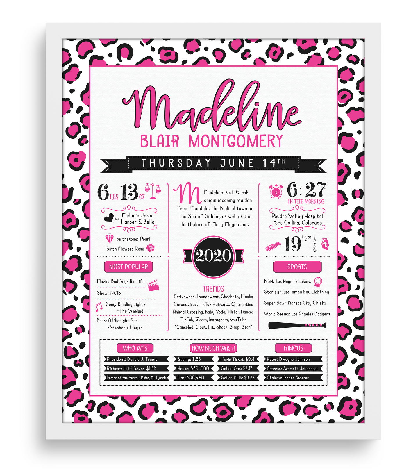 White Frame / Hot Pink Print