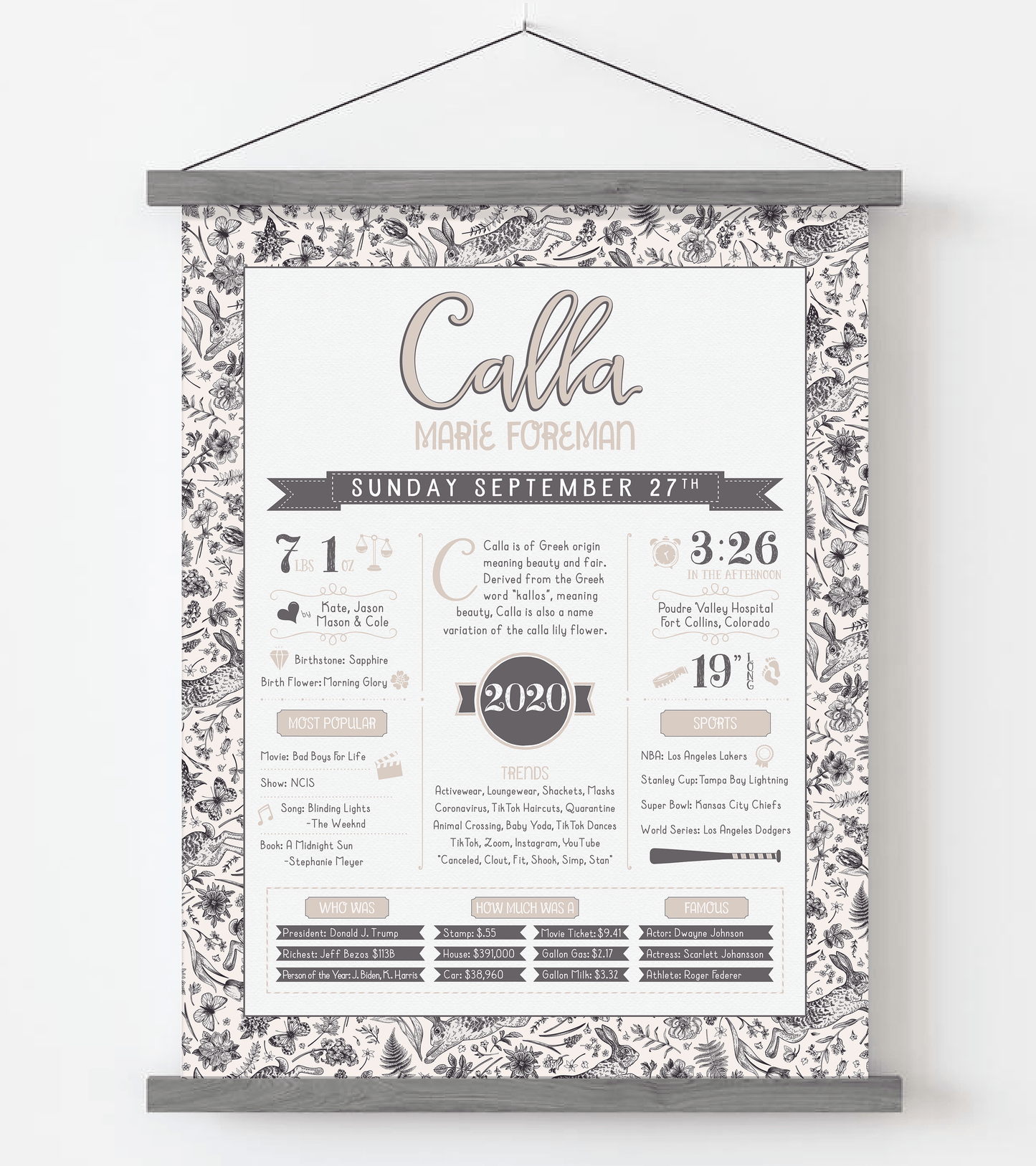 Gray Magnetic Frame / Beige Print