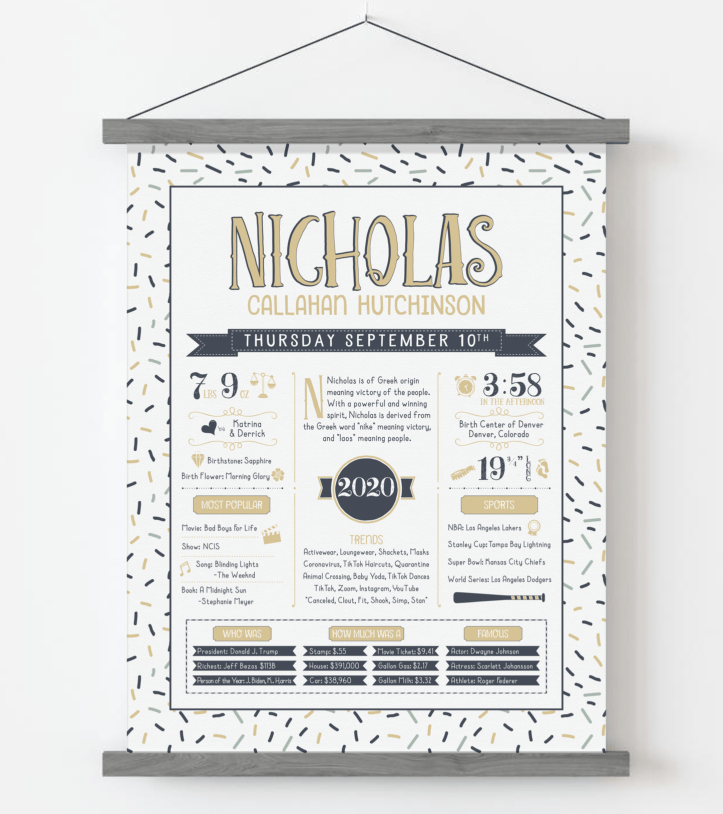 Gray Magnetic Frame / Sandy Beige & Navy Print