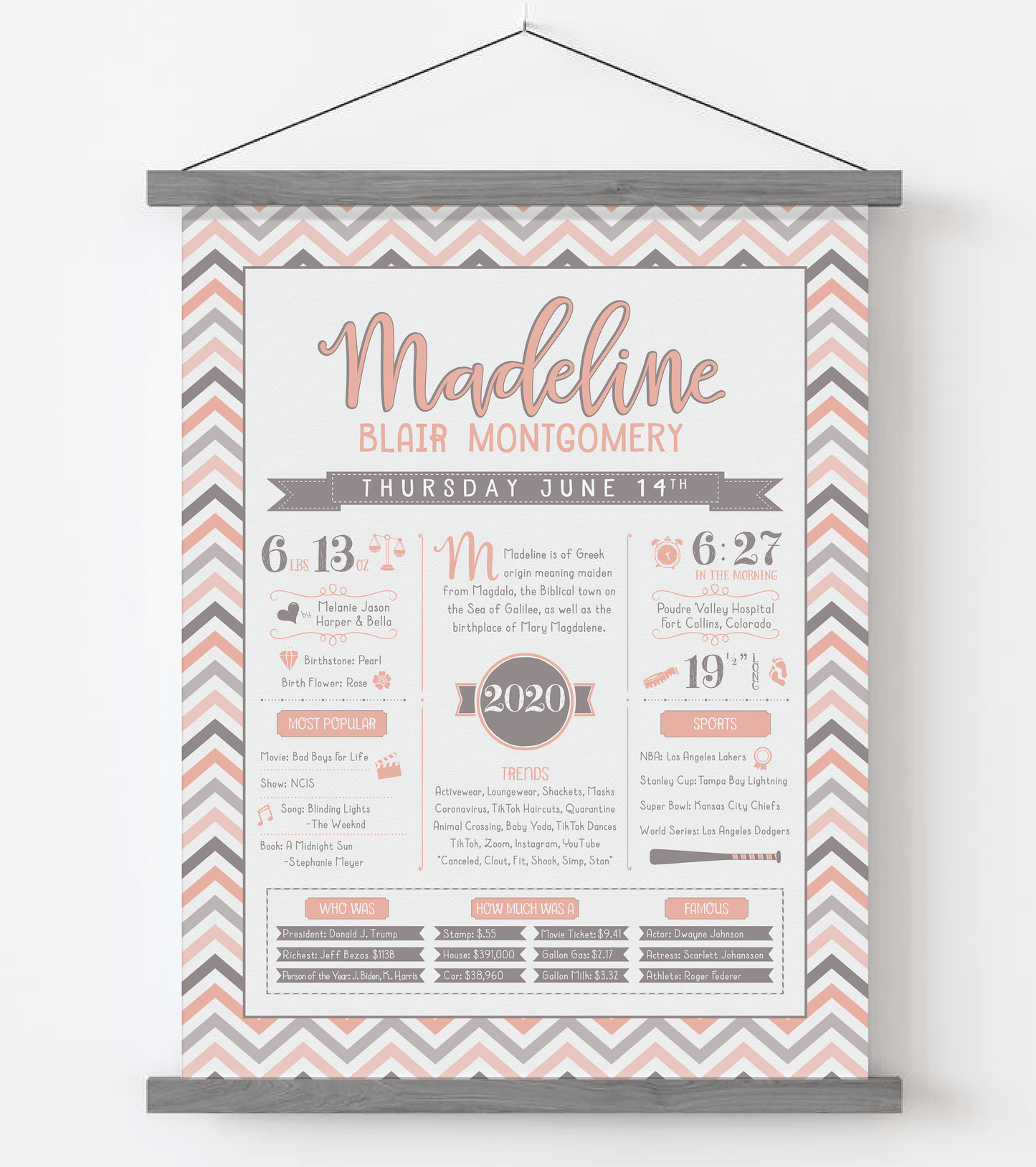 Gray Magnetic Frame / Peach & Brown Print