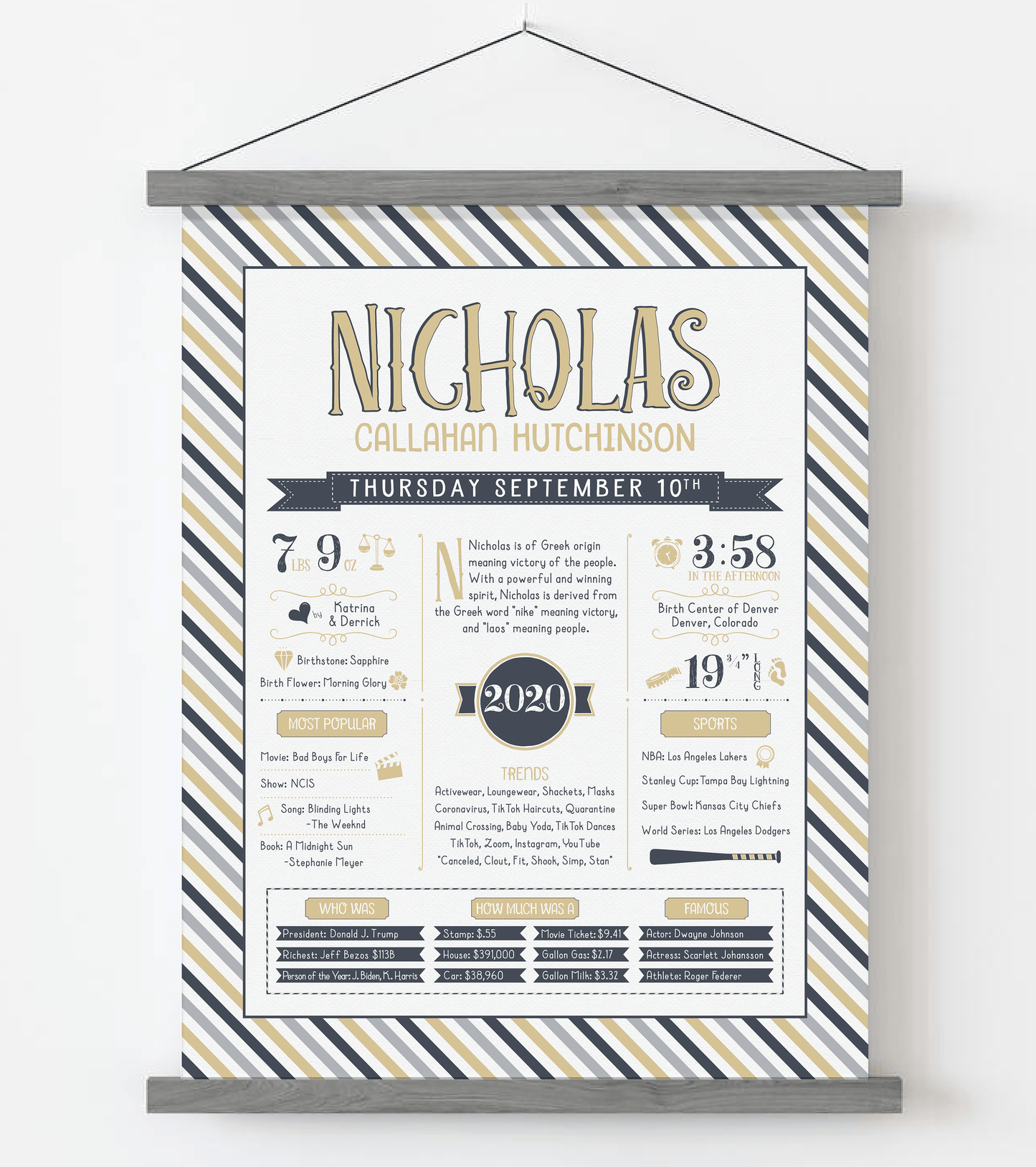 Gray Magnetic Frame / Sandy Beige & Navy Print