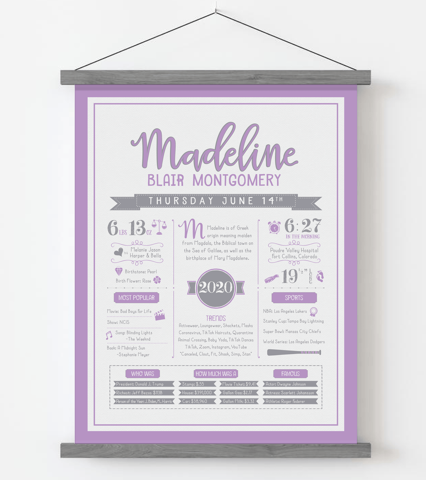 Gray Magnetic Frame / Purple & Gray Print