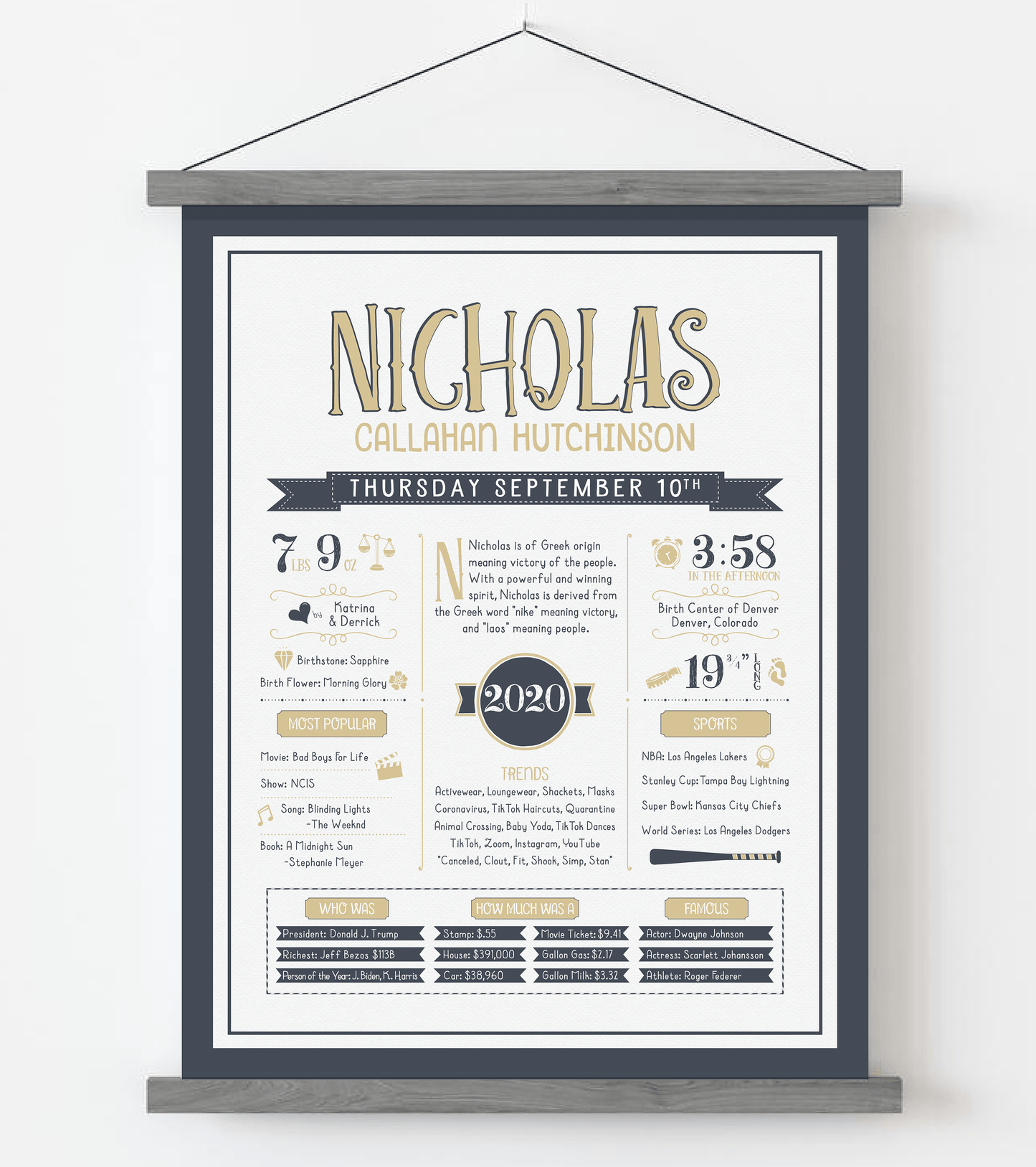 Gray Magnetic Frame / Sandy Beige & Navy Print