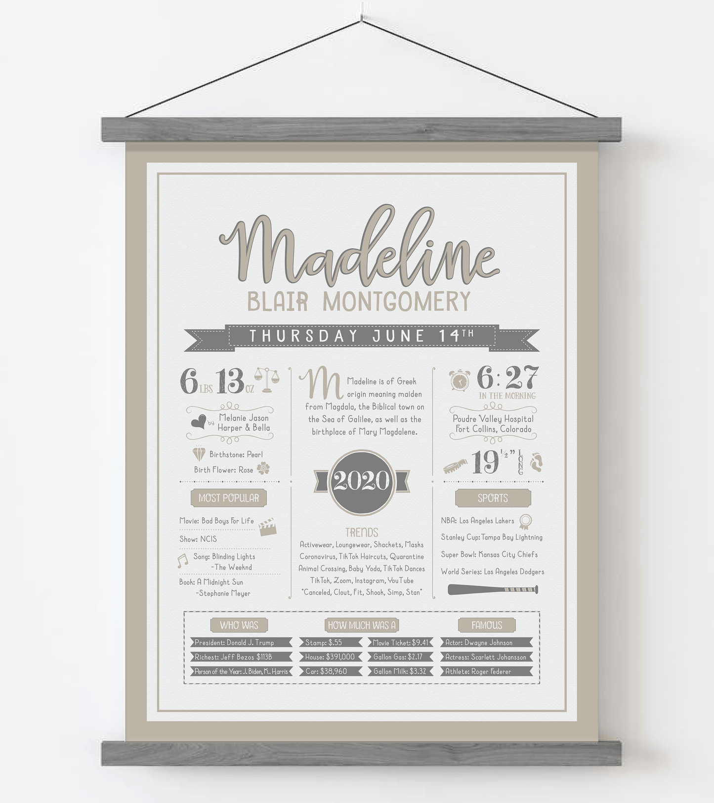 Gray Magnetic Frame / Gray & Beige Print