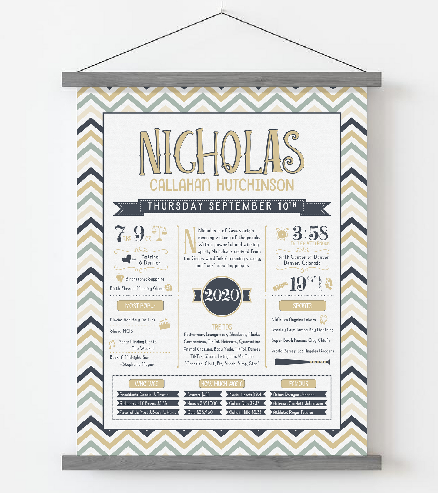 Gray Magnetic Frame / Sandy Beige & Navy Print