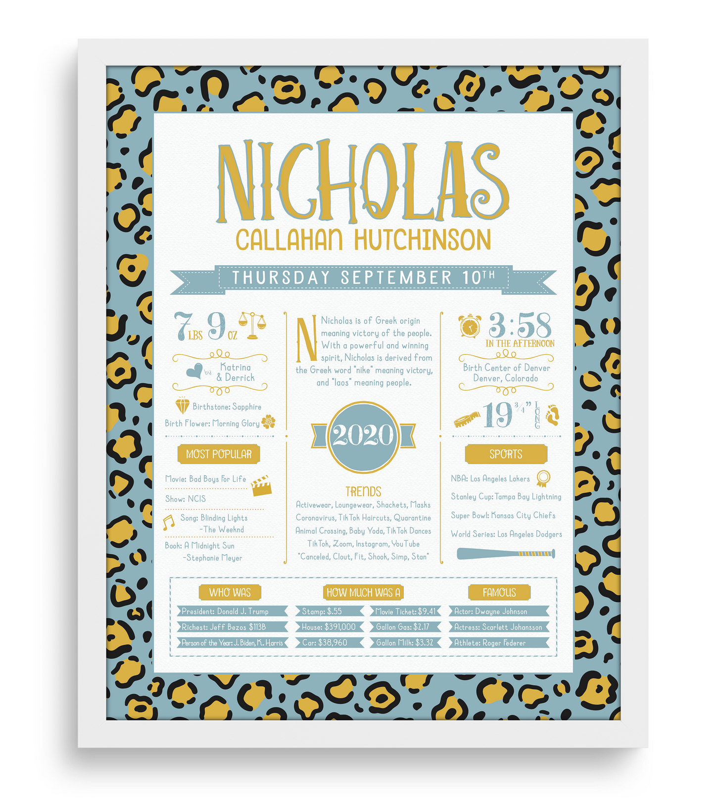 White Frame / Boho Blue Print