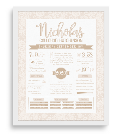 White Frame / Beige Print