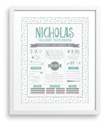 White Frame / Turquoise & Gray Print