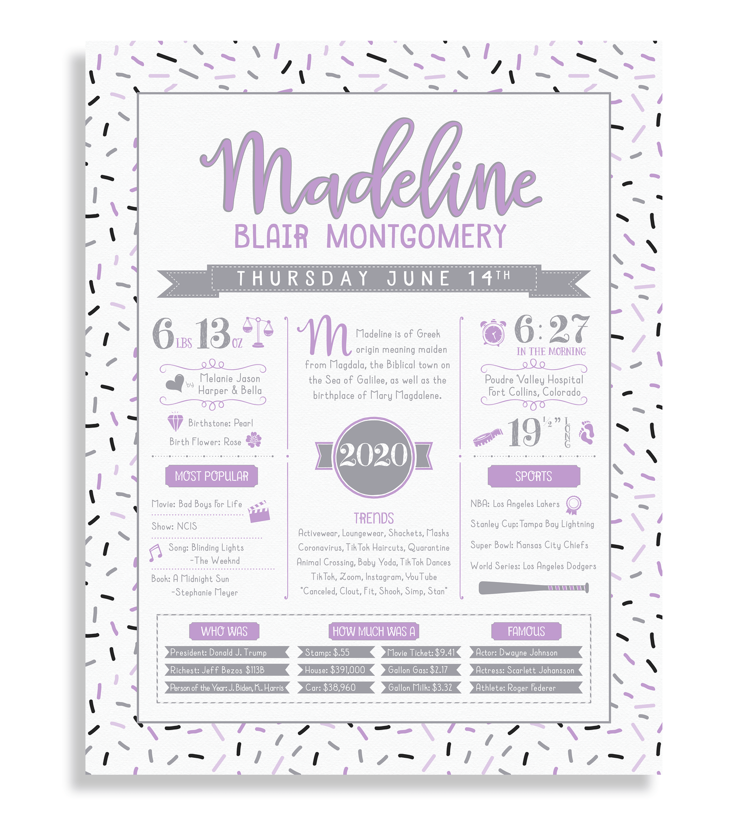 No Frame / Purple & Gray Print