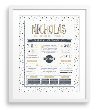 White Frame / Sandy Beige & Navy Print