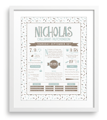 White Frame / Mint Blue & Brown Print