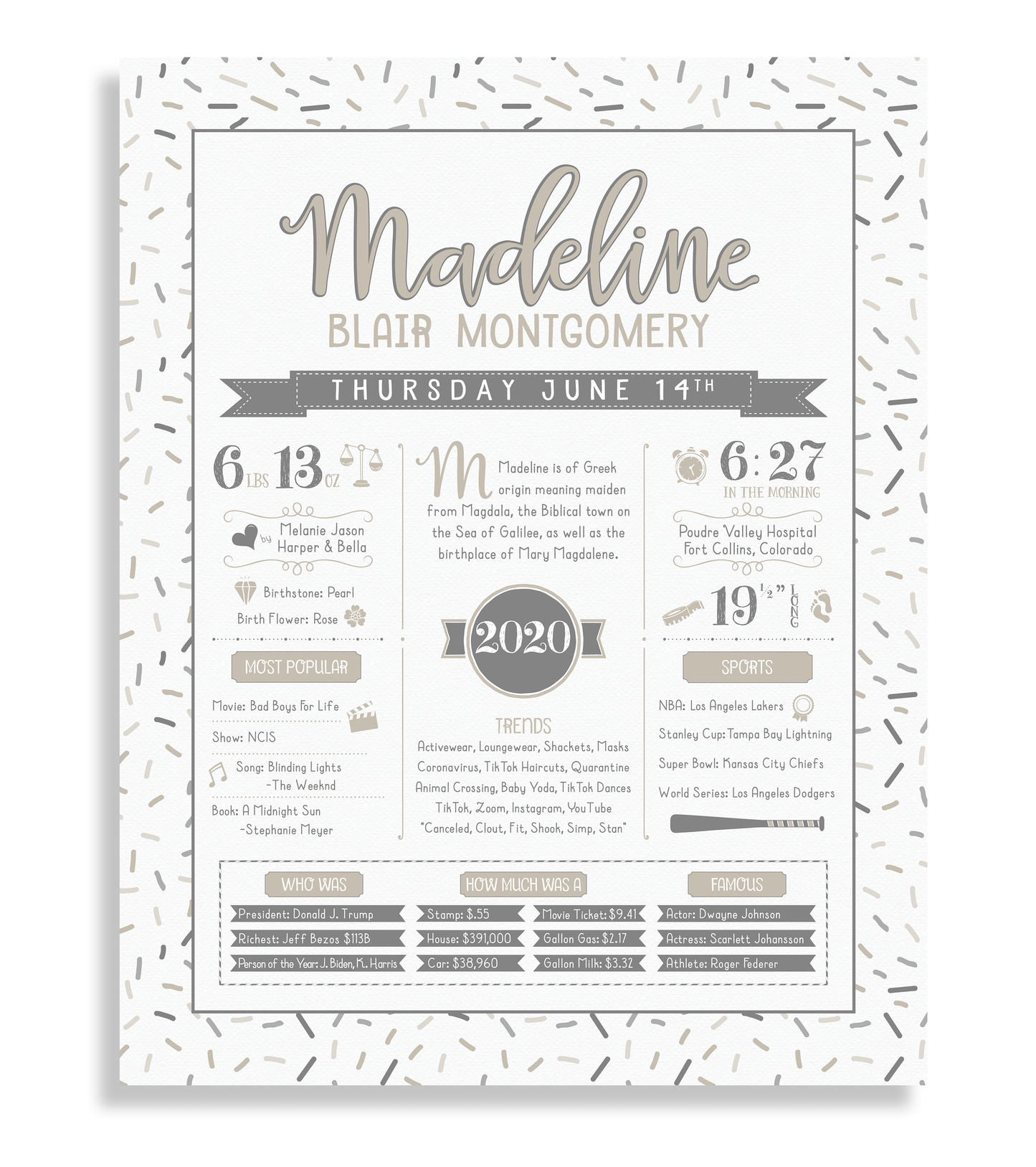 No Frame / Gray & Beige Print