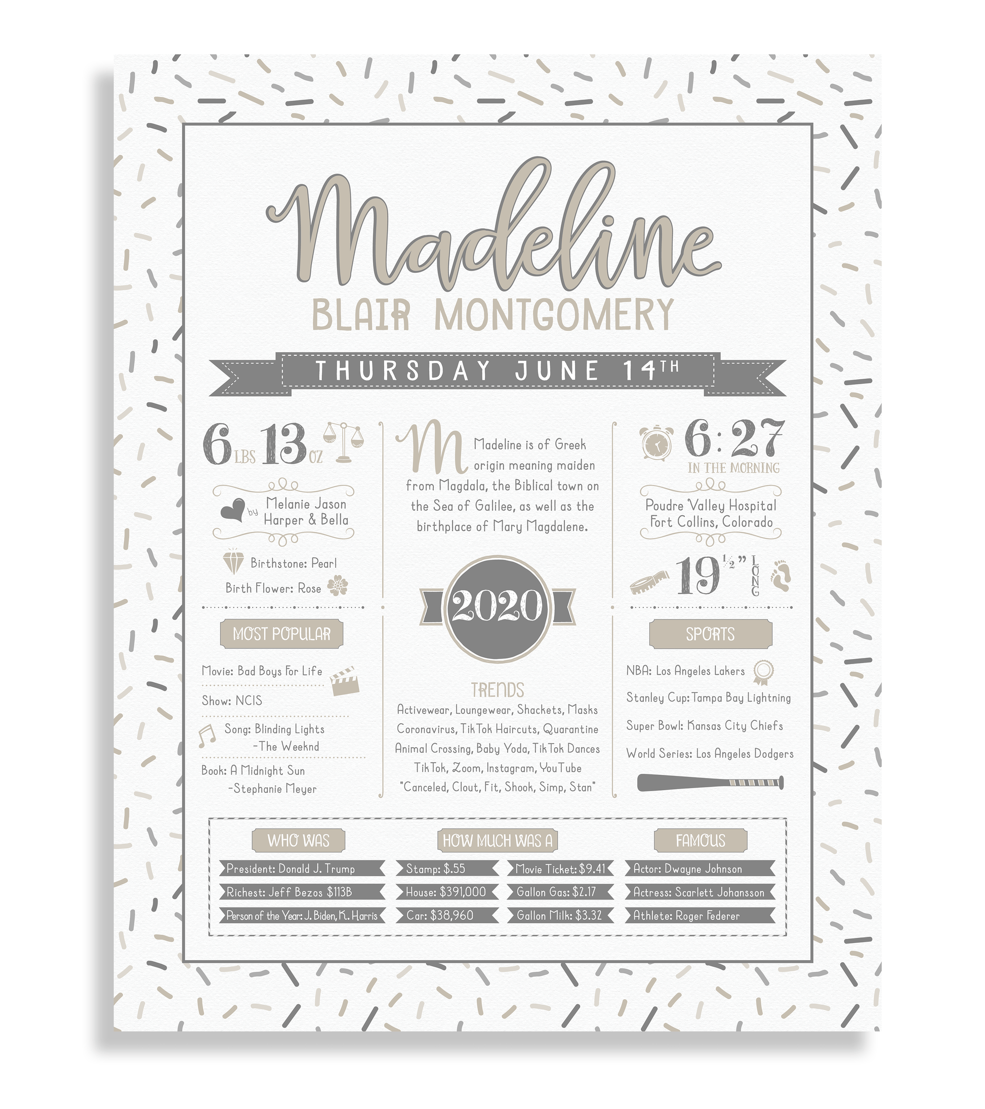 No Frame / Gray & Beige Print