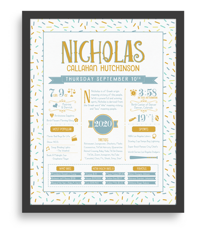 Black Frame / Gold & Boho Blue Print