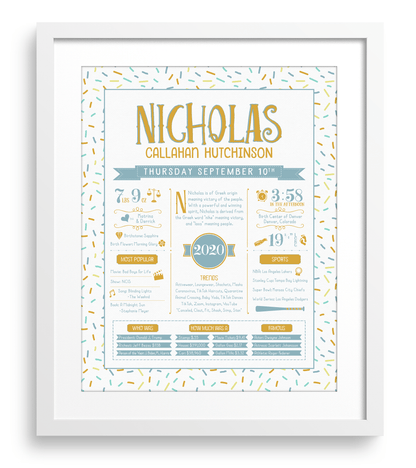 White Frame / Gold & Boho Blue Print