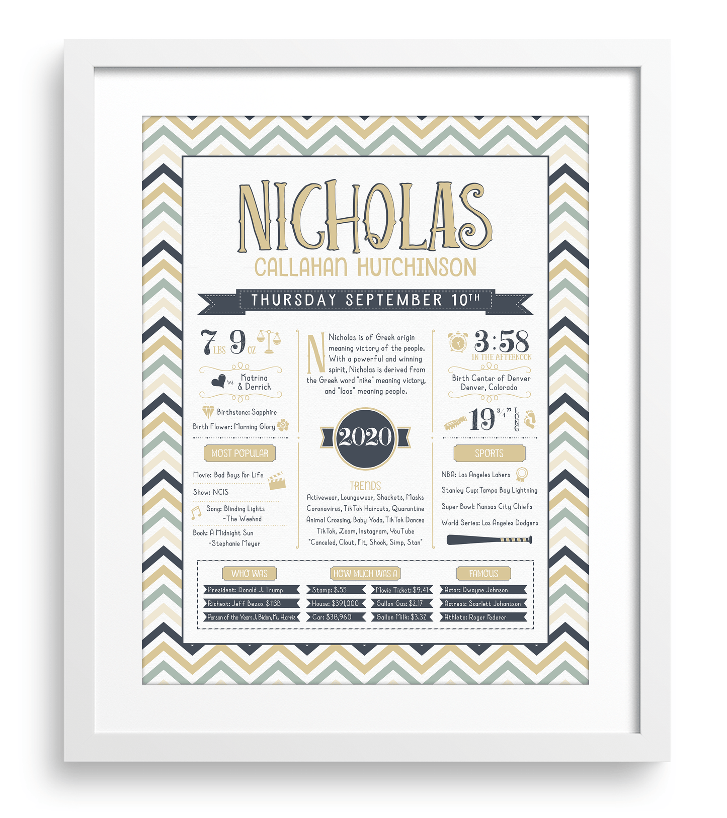 White Frame / Sandy Beige & Navy Print