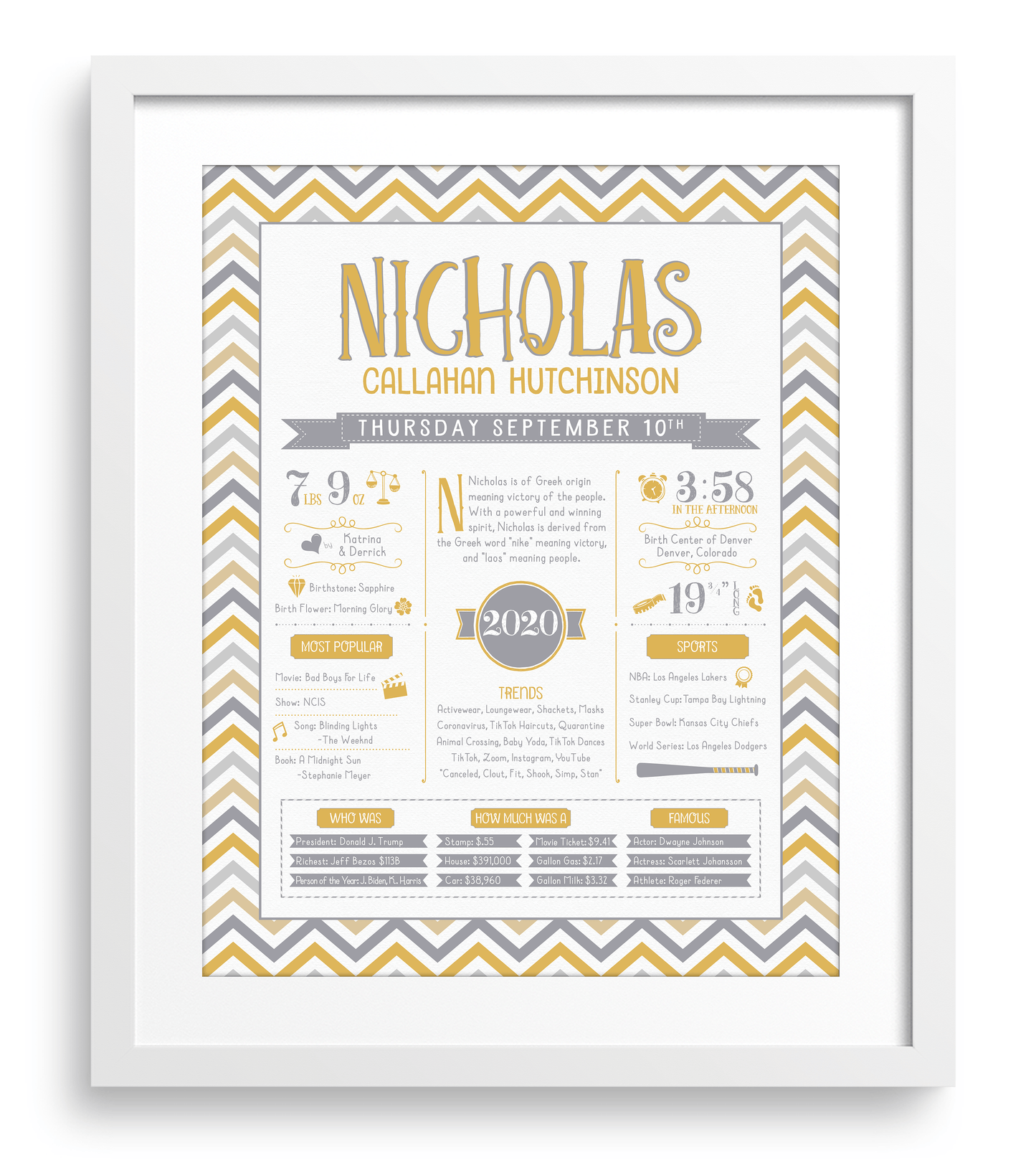 White Frame / Gold & Gray Print