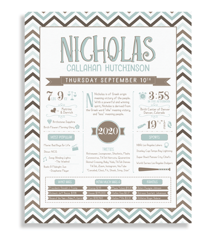No Frame / Mint Blue & Brown Print