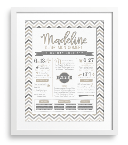 White Frame / Gray & Beige Print