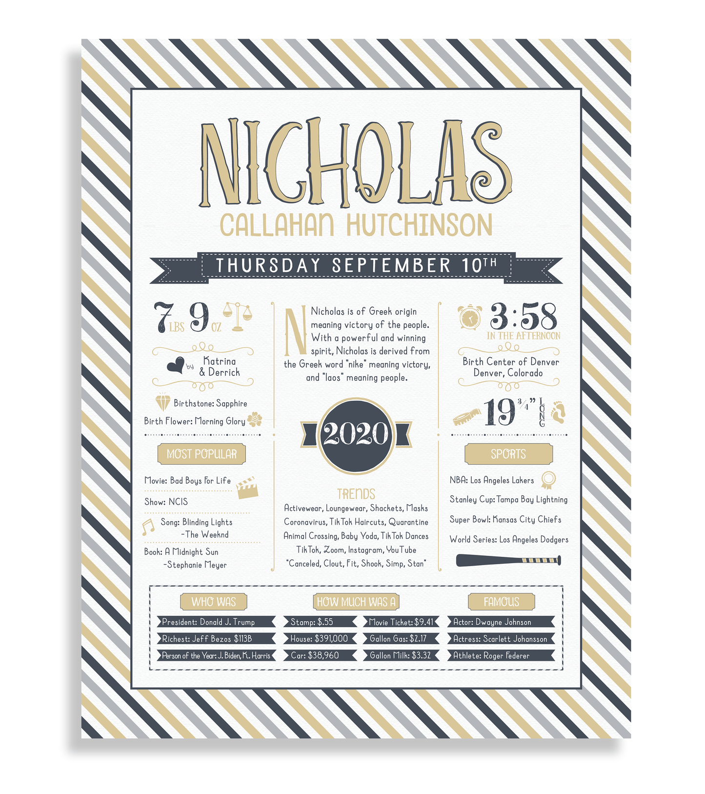 No Frame / Sandy Beige & Navy Print