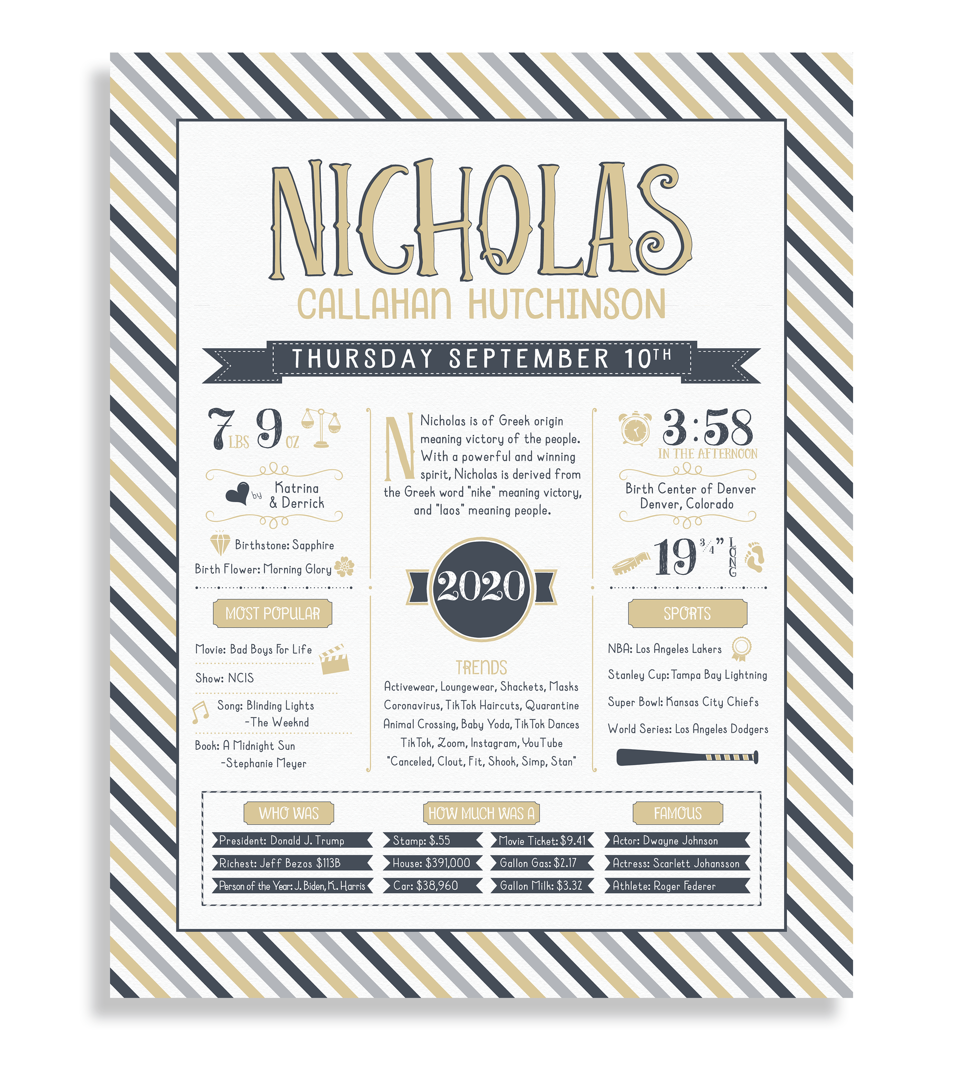 No Frame / Sandy Beige & Navy Print