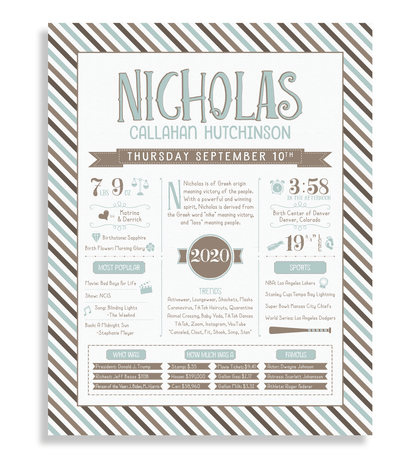 No Frame / Mint Blue & Brown Print