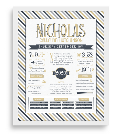 White Frame / Sandy Beige & Navy Print