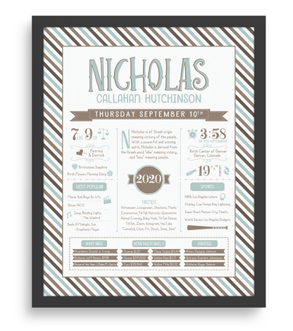 Black Frame / Mint Blue & Brown Print