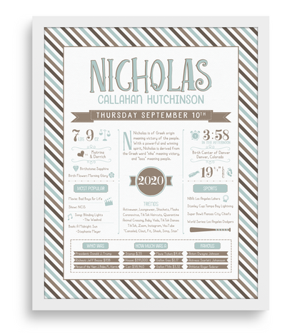 White Frame / Mint Blue & Brown Print