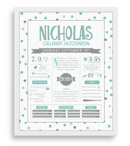 White Frame / Turquoise & Gray Print