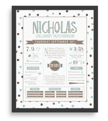 Black Frame / Mint Blue & Brown Print