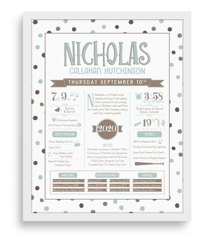 White Frame / Mint Blue & Brown Print
