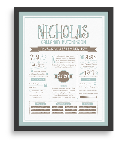 Black Frame / Mint Blue & Brown Print