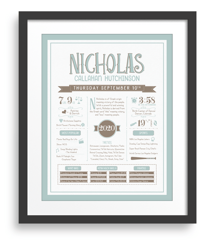 Black Frame / Mint Blue & Brown Print