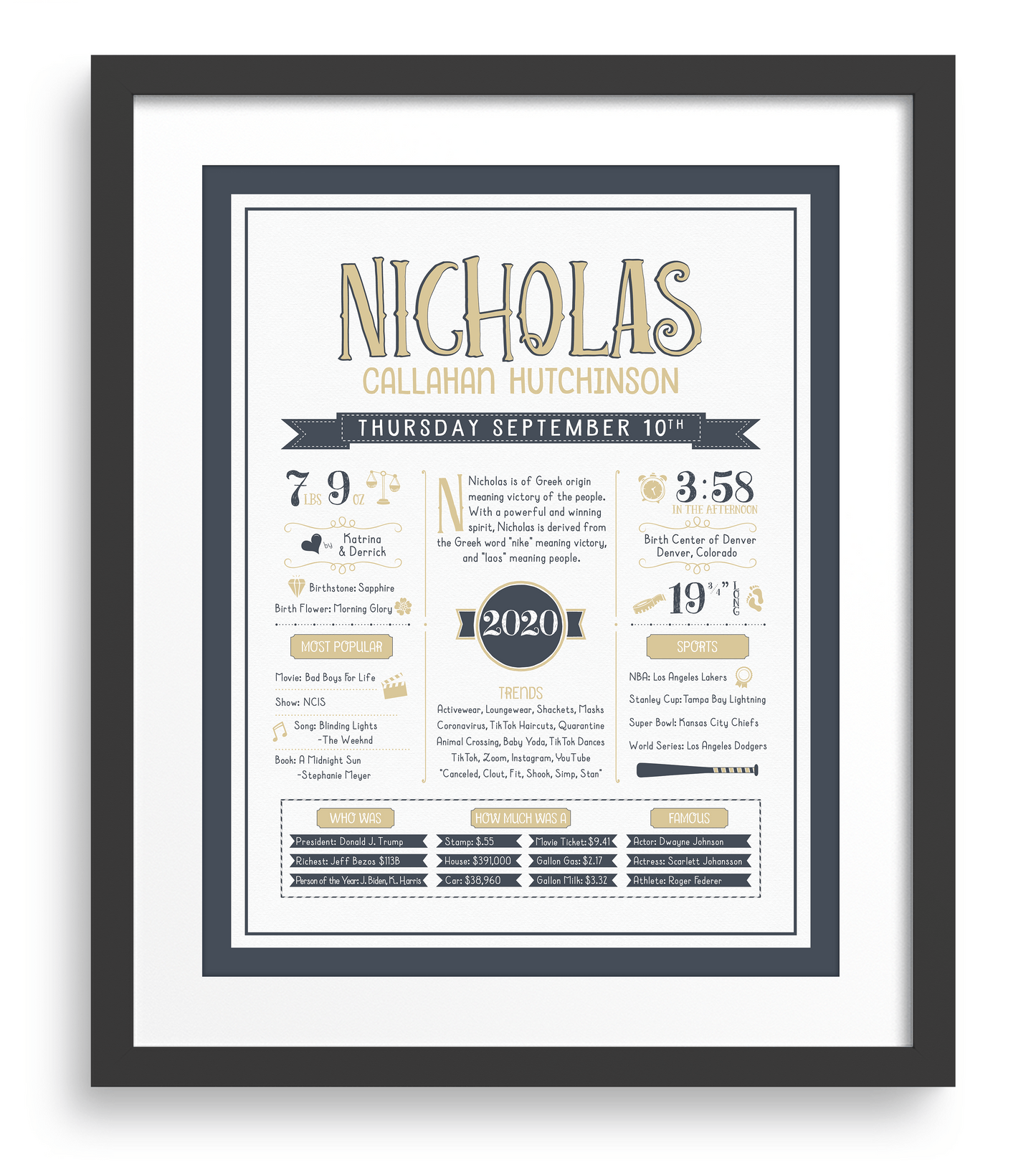 White Frame / Sandy Beige & Navy Print