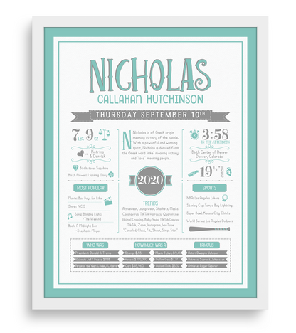 White Frame / Turquoise & Gray Print