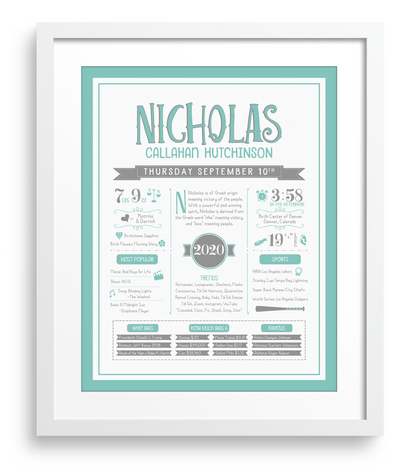 White Frame / Turquoise & Gray Print