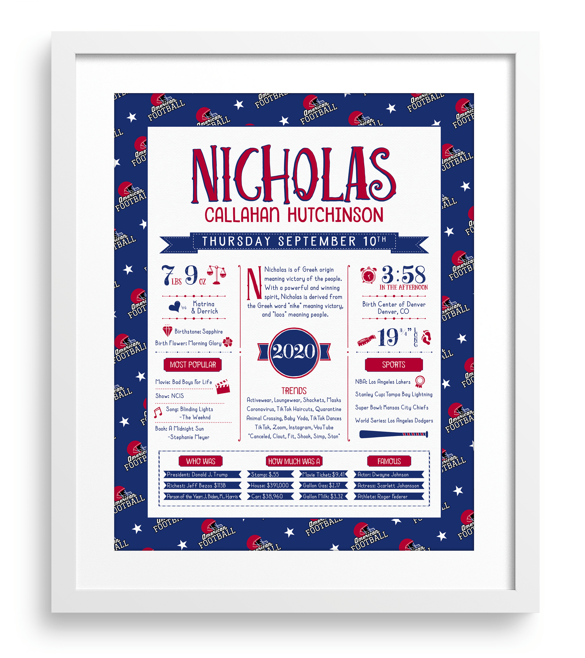 White Frame / New York Giants Print