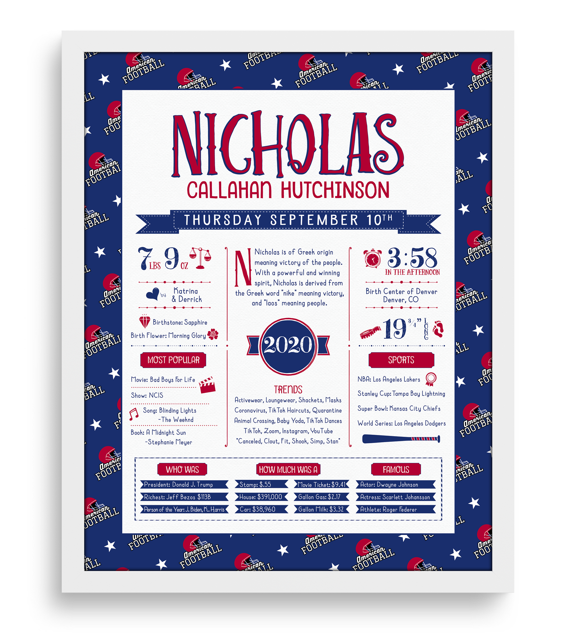 White Frame / New York Giants Print