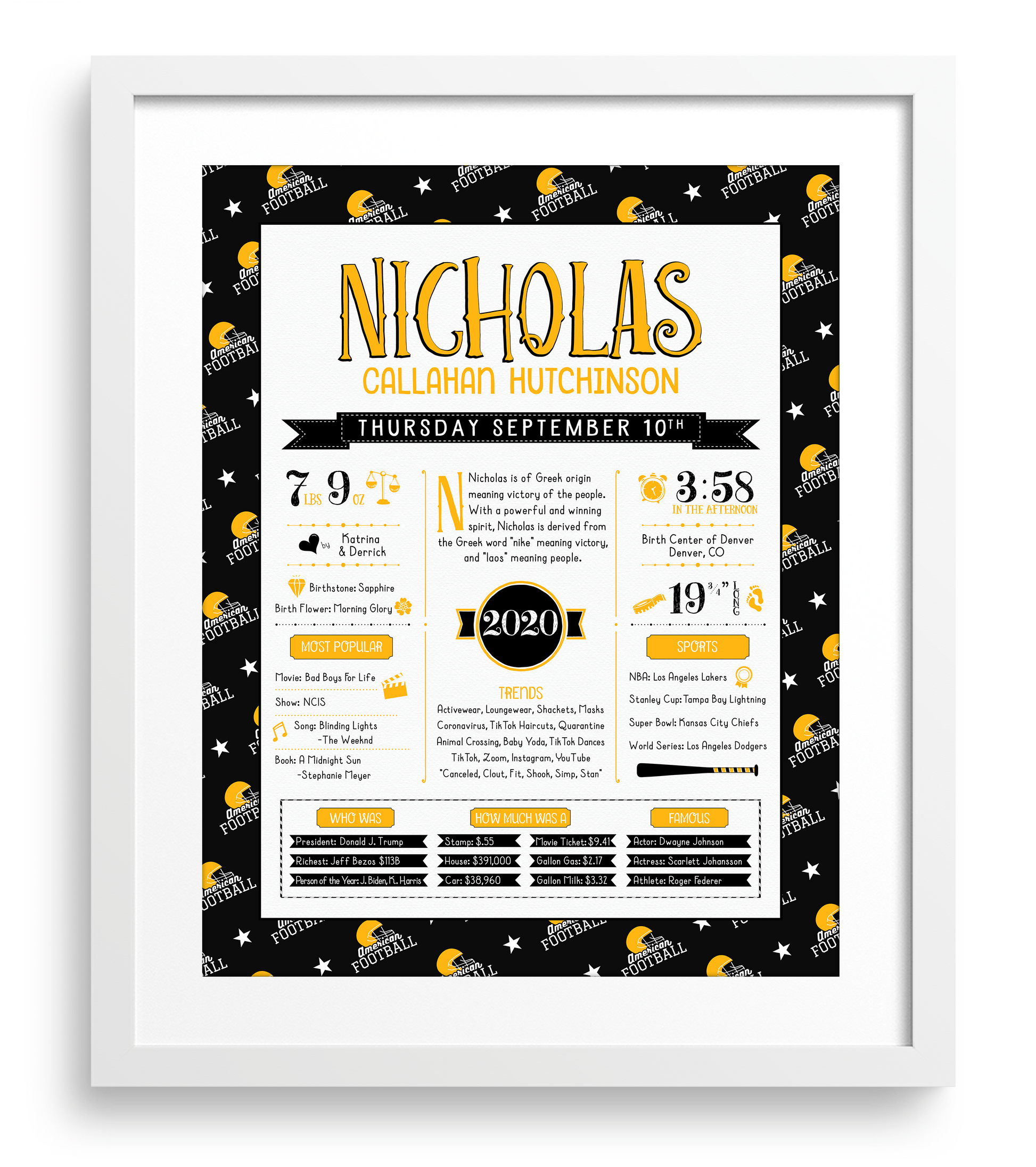 White Frame / Pittsburgh Steelers Print