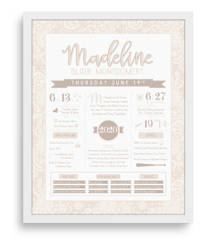 White Frame / Beige Print