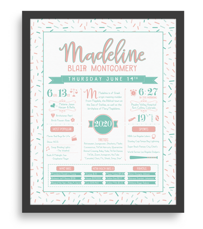Black Frame / Peachy Pink & Aqua Print