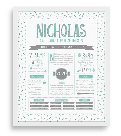 White Frame / Turquoise & Gray Print