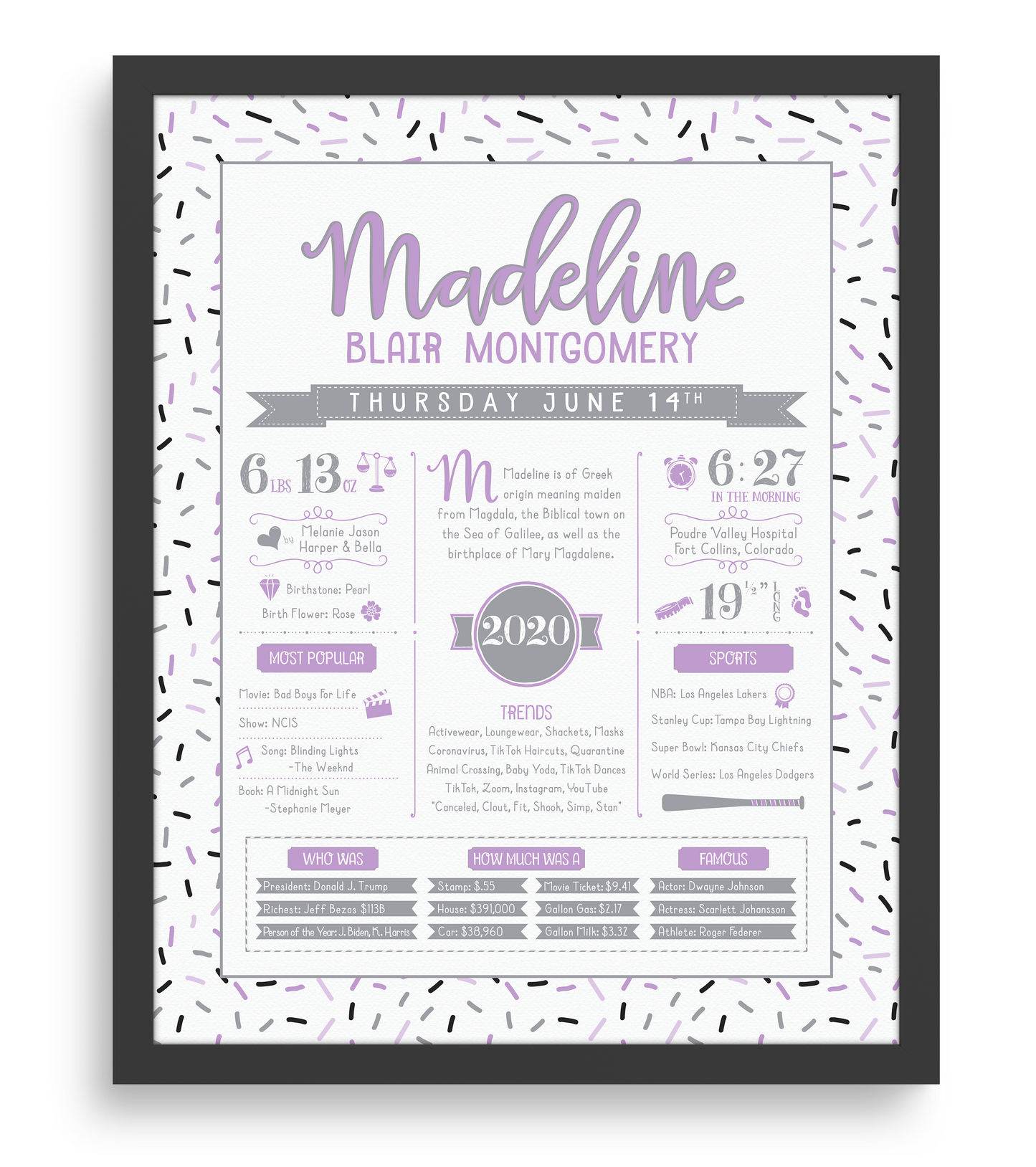 Black Frame / Purple & Gray Print